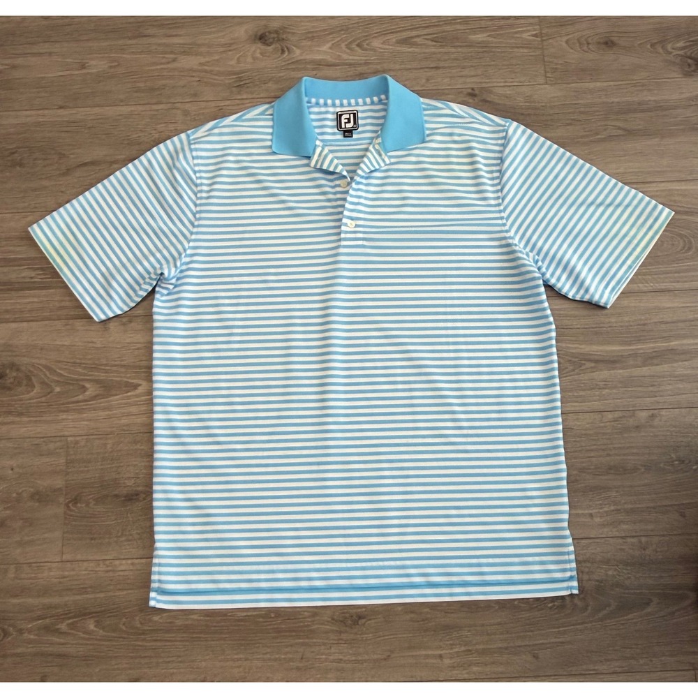 FootJoy Polo Shirt XXL Athletic Fit Blue White Striped Golf‎ Top